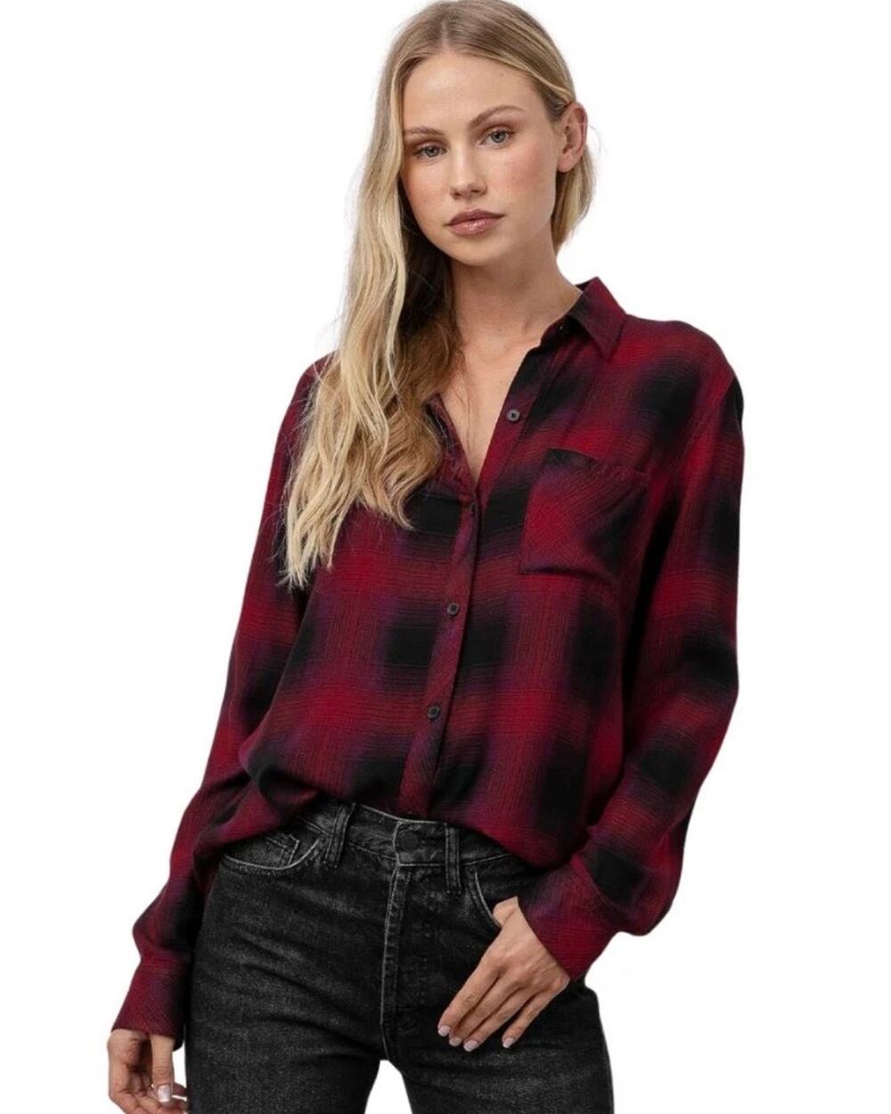 Rails Hunter Plaid Shirt Black Carmine Chili Women’s Small Pristine Condition